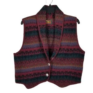Alps Sweater Vest Womens Medium Burgundy Fair Isle Shawl Collar Vintage Knit